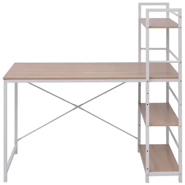 Kirjutuslaud neljakorruselise raamaturiiuliga, tamm, metallraamiga, 120 x 52 x 120 cm – 2