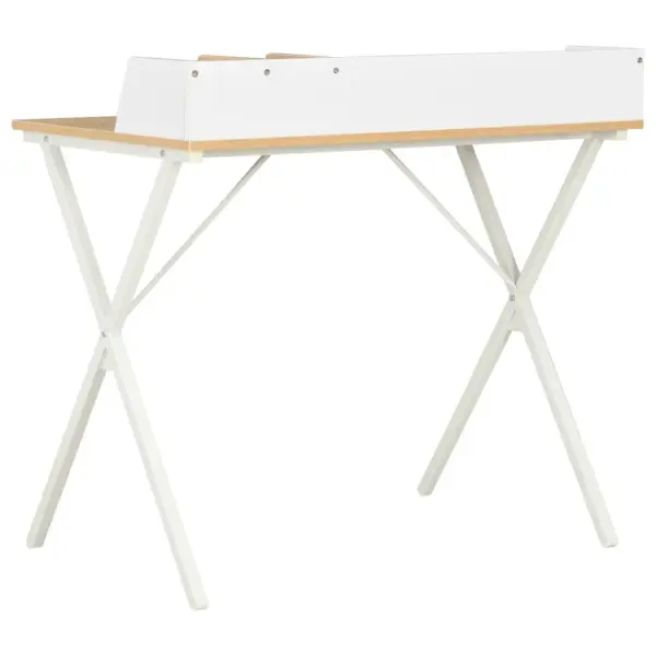 Kirjutuslaud X-jalgadega ja kõrgendatud tagapaneeliga, valge ja tammevärvi, 80 x 50 x 84 cm – 4