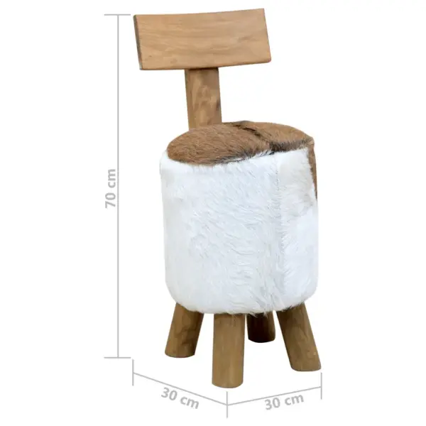 Kitsenahast taburet seljatoega, tiigipuust ja suarpuidust, pruun, 30 x 30 x 70 cm – 6