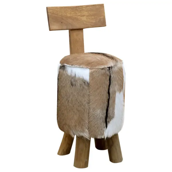 Kitsenahast taburet seljatoega, tiigipuust ja suarpuidust, pruun, 30 x 30 x 70 cm – 7