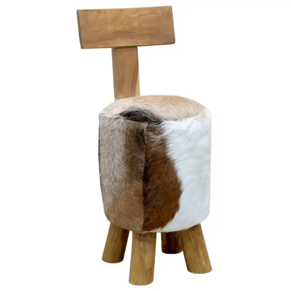 Kitsenahast taburet seljatoega, tiigipuust ja suarpuidust, pruun, 30 x 30 x 70 cm – 10