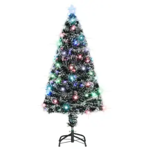 Kiudoptiline LED kunstjõulukuusk terasalusel, roheline-valge, 120 cm