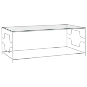 Klaasist kohvilaud hõbedase roostevaba terasraamiga, 120 x 60 x 45 cm