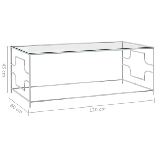 Klaasist kohvilaud hõbedase roostevaba terasraamiga, 120 x 60 x 45 cm – 4
