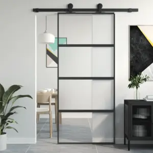 Klaasist liuguks karastatud klaasist, must alumiiniumraam, 90 x 205 cm