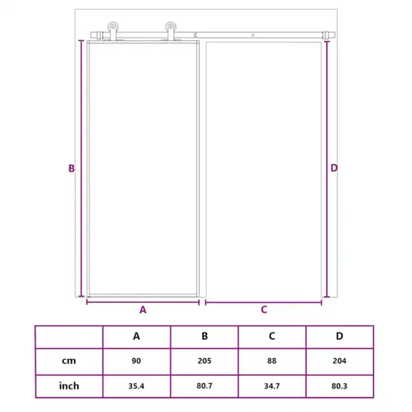 Klaasist liuguks karastatud klaasist, must alumiiniumraam, 90 x 205 cm – 10