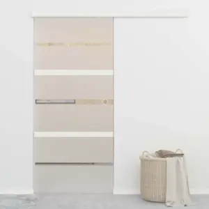 Matt ESG-klaasist lükanduks pehmete piirajatega, hõbedane alumiinium, 90 x 205 cm