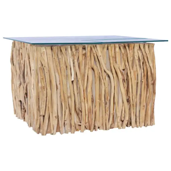 Klaasplaadiga tiigipuust kohvilaud, helepruun, 66 x 66 x 40 cm – 5