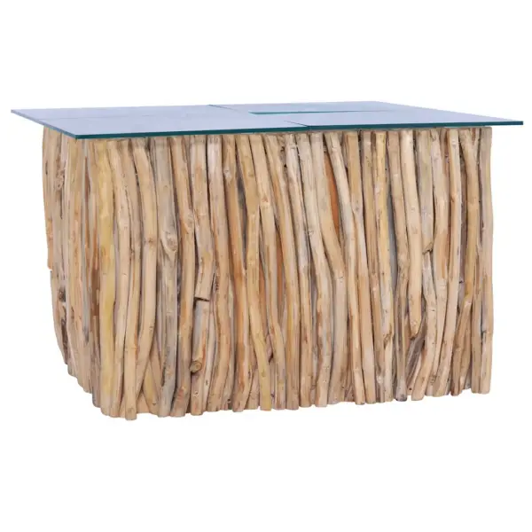 Klaasplaadiga tiigipuust kohvilaud, helepruun, 66 x 66 x 40 cm – 6