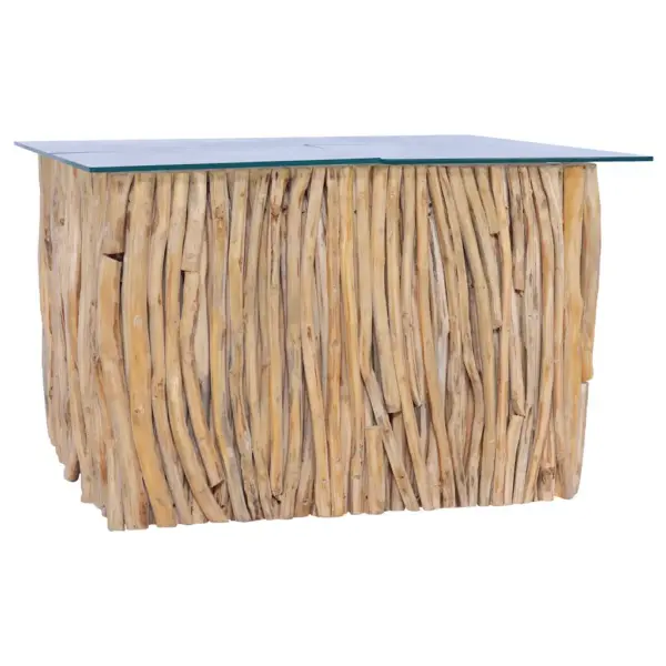 Klaasplaadiga tiigipuust kohvilaud, helepruun, 66 x 66 x 40 cm – 7