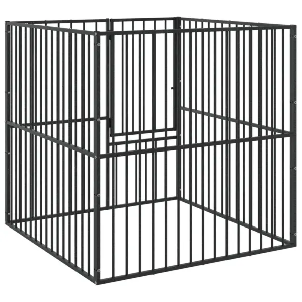 Koera mänguaedik toas ja õues kasutamiseks, 4 paneeli, must tsingitud teras, 100 x 100 x 100 cm – 2
