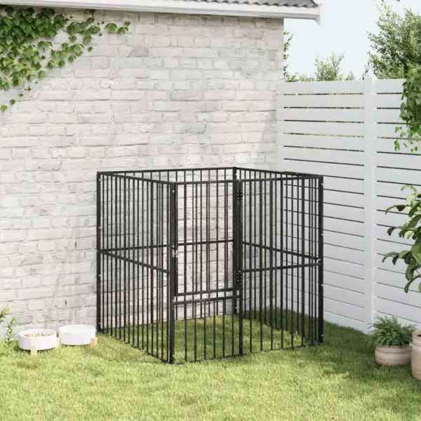 Koera mänguaedik toas ja õues kasutamiseks, 4 paneeli, must tsingitud teras, 100 x 100 x 100 cm – 3