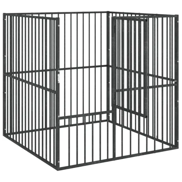 Koera mänguaedik toas ja õues kasutamiseks, 4 paneeli, must tsingitud teras, 100 x 100 x 100 cm – 4