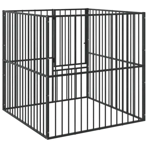 Koera mänguaedik toas ja õues kasutamiseks, 4 paneeli, must tsingitud teras, 100 x 100 x 100 cm – 7