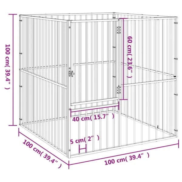 Koera mänguaedik toas ja õues kasutamiseks, 4 paneeli, must tsingitud teras, 100 x 100 x 100 cm – 9
