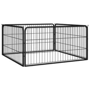 Koera mänguaedik 4 paneeliga, must pulbervärvitud teras, 100 x 100 x 50 cm