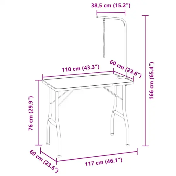 Kokkupandav koera pügamislaud reguleeritava pügamisraamiga, must ja hõbedane, 110 x 60 x 76 cm – 11