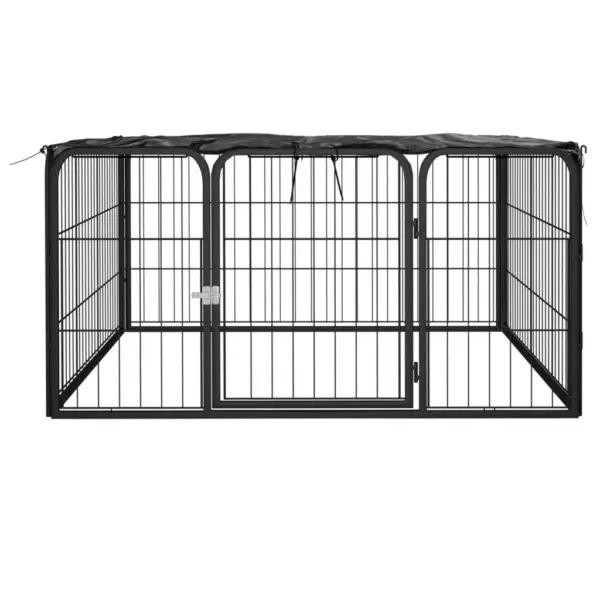 Koera väliaedik katusega, 4 paneeli, must pulbervärvitud teras, 100 x 100 x 50 cm - 2