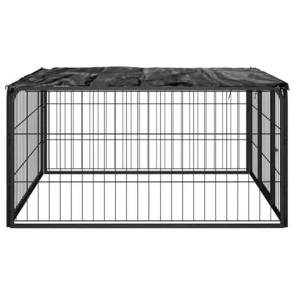 Koera väliaedik katusega, 4 paneeli, must pulbervärvitud teras, 100 x 100 x 50 cm - 3
