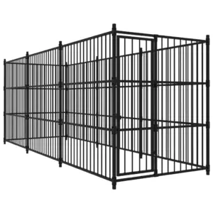 Koeraaedik koertele lukustatava väravaga, must teras, 450 x 150 x 185 cm