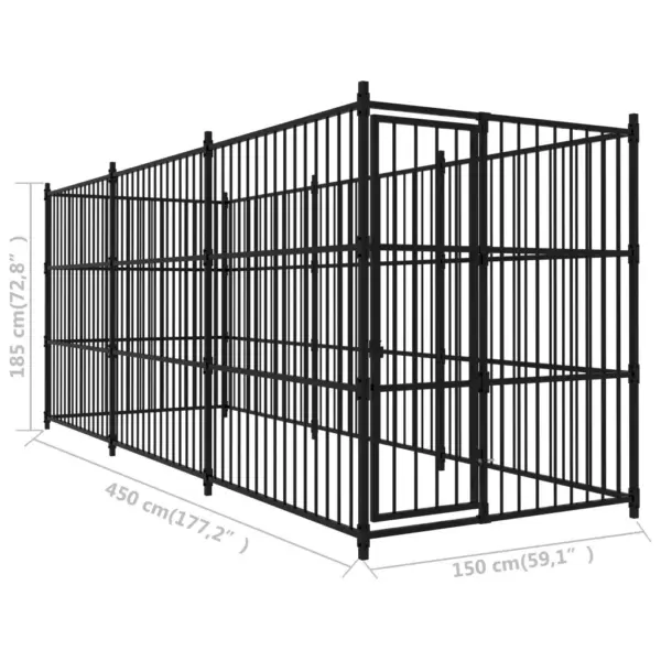 Koeraaedik koertele lukustatava väravaga, must teras, 450 x 150 x 185 cm - 5