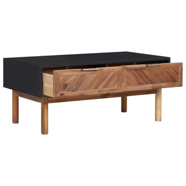 Kohvilaud 2 sahtliga, akaatsiapuit ja MDF, matt must/tumepruun, 90 x 50 x 40 cm – 2