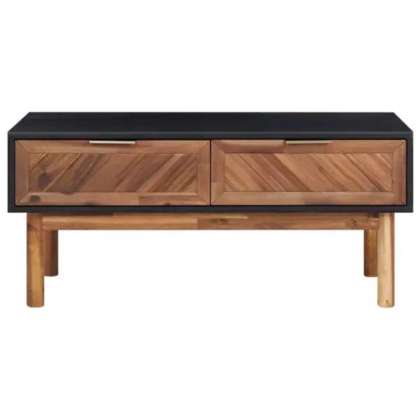 Kohvilaud 2 sahtliga, akaatsiapuit ja MDF, matt must/tumepruun, 90 x 50 x 40 cm – 3