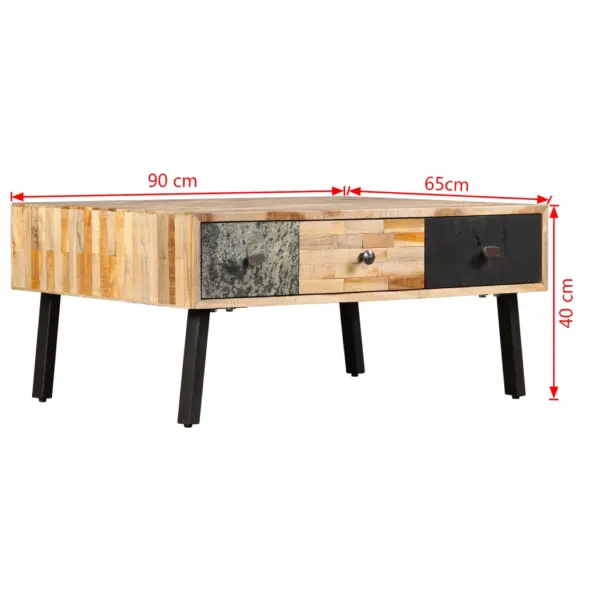 Kohvilaud taastatud tiigipuust ja terasest, 3 sahtliga, 90 x 65 x 40 cm – 11