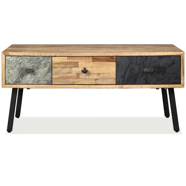 Kohvilaud taastatud tiigipuust ja terasest, 3 sahtliga, 90 x 65 x 40 cm – 3