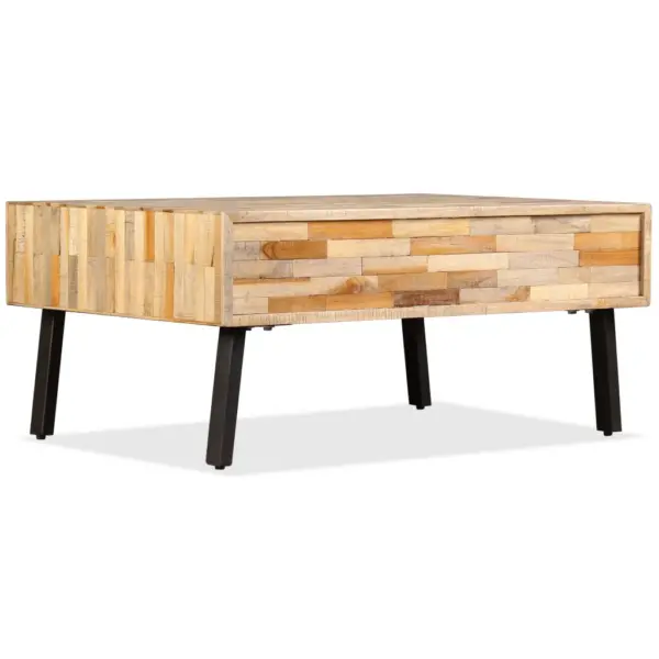 Kohvilaud taastatud tiigipuust ja terasest, 3 sahtliga, 90 x 65 x 40 cm – 4