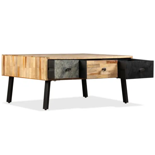 Kohvilaud taastatud tiigipuust ja terasest, 3 sahtliga, 90 x 65 x 40 cm – 5