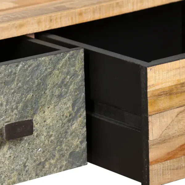 Kohvilaud taastatud tiigipuust ja terasest, 3 sahtliga, 90 x 65 x 40 cm – 6