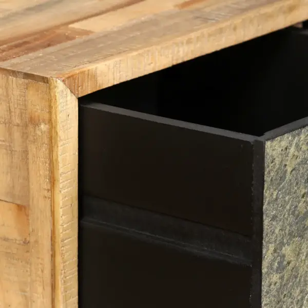 Kohvilaud taastatud tiigipuust ja terasest, 3 sahtliga, 90 x 65 x 40 cm – 9