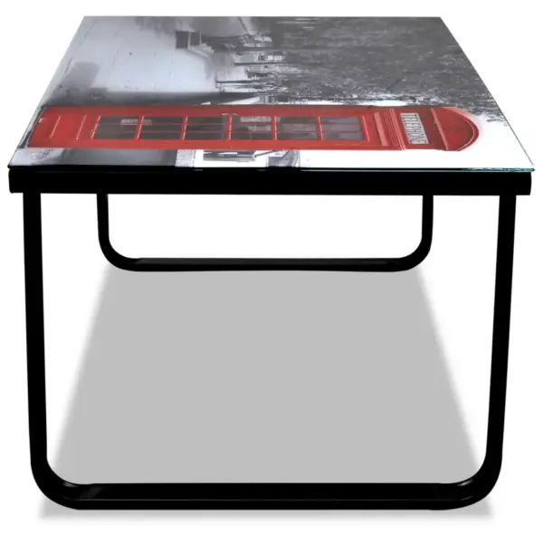 Klaasplaadiga kohvilaud telefonikabiini mustriga, must raudraam, 90 x 45 x 32 cm – 4