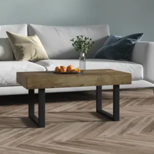 Kohvilaud tumepruuni spoonitud MDF-plaadiga ja musta rauast raamiga, 90 x 45 x 40 cm