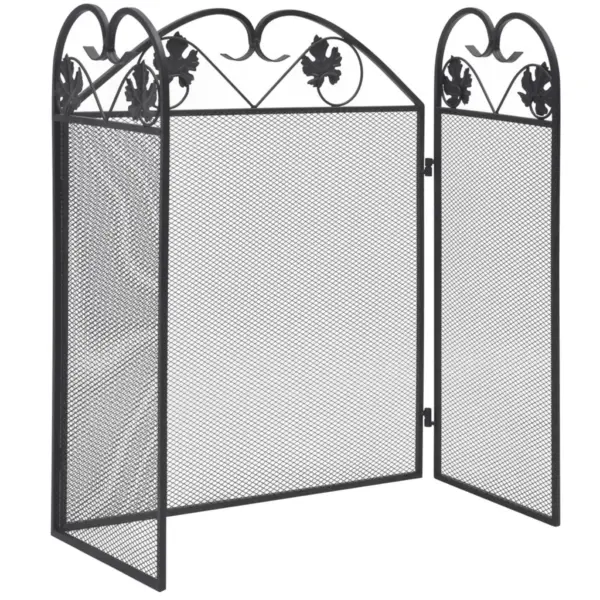 Kolmepaneeliline kokkupandav rauast kaminavõre, must, 102 x 61 cm – 2