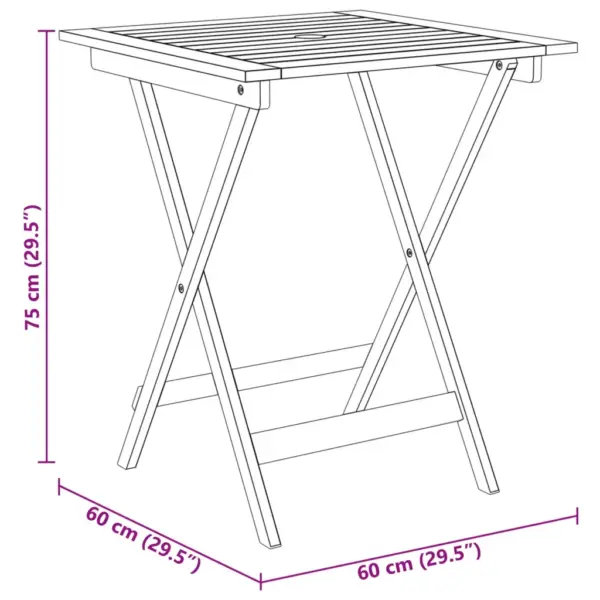 3-osaline kokkupandav aiamööbli komplekt akaatsiapuidust, pruun, laud 60 x 60 cm – 12