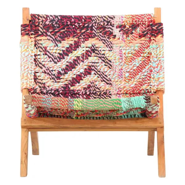 Kokkupandav chindi kangast puhketool, mitmevärviline, akaatsiapuidust raam, 59 x 72 x 79 cm – 2