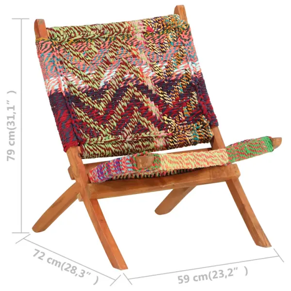 Kokkupandav chindi kangast puhketool, mitmevärviline, akaatsiapuidust raam, 59 x 72 x 79 cm – 12
