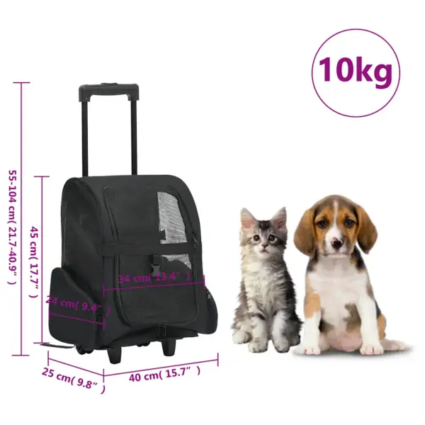 Kokkupandav mitmeotstarbeline lemmikloomakäru ja seljakott, must, 10 kg – 8