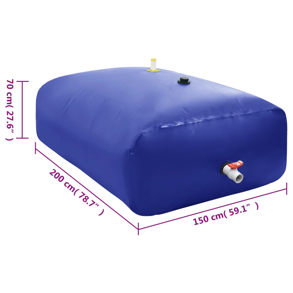 Kokkupandav PVC veepaak kraaniga, sinine, 2100 l, 200 x 150 x 70 cm