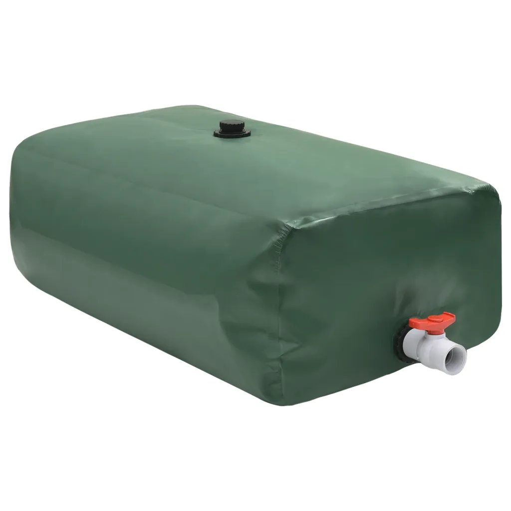 Kokkupandav PVC veepaak kraaniga, ristkülikukujuline, 360 L, roheline, 100 x 72 x 50 cm