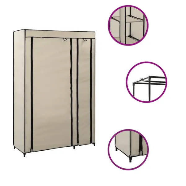 Kokkupandav riidekapp fliiskattega, kreemjasvalge, 110 x 45 x 175 cm – 2