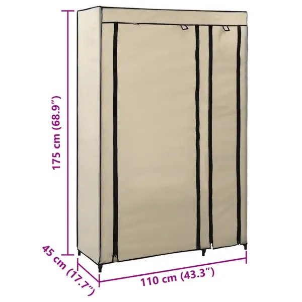 Kokkupandav riidekapp fliiskattega, kreemjasvalge, 110 x 45 x 175 cm – 7