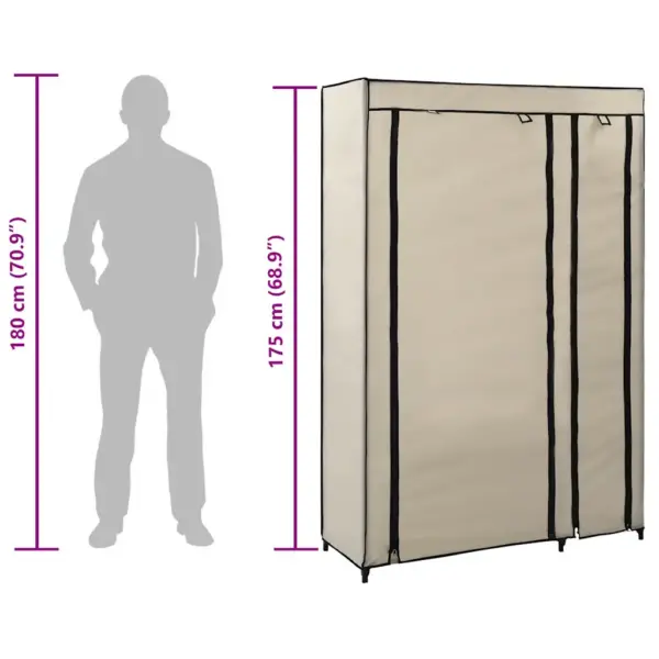 Kokkupandav riidekapp fliiskattega, kreemjasvalge, 110 x 45 x 175 cm – 8