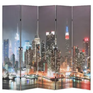 Kokkupandav ruumijagaja sirm öise New Yorgi pildiga, 200 x 170 cm