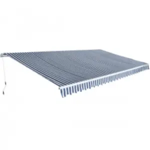 Kokkupandav terrassimarkiis käsitsi vändaga, 600 cm, sinine-valge