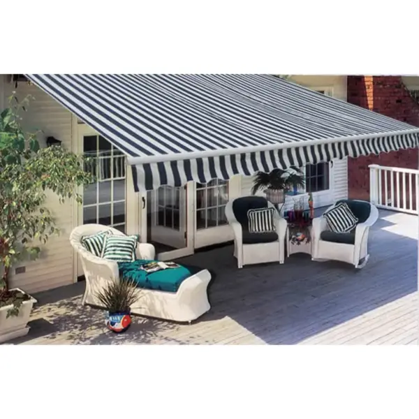 Kokkupandav käsitsi juhitav varikatus terrassile, 300 cm, tumesinine/valge – 2