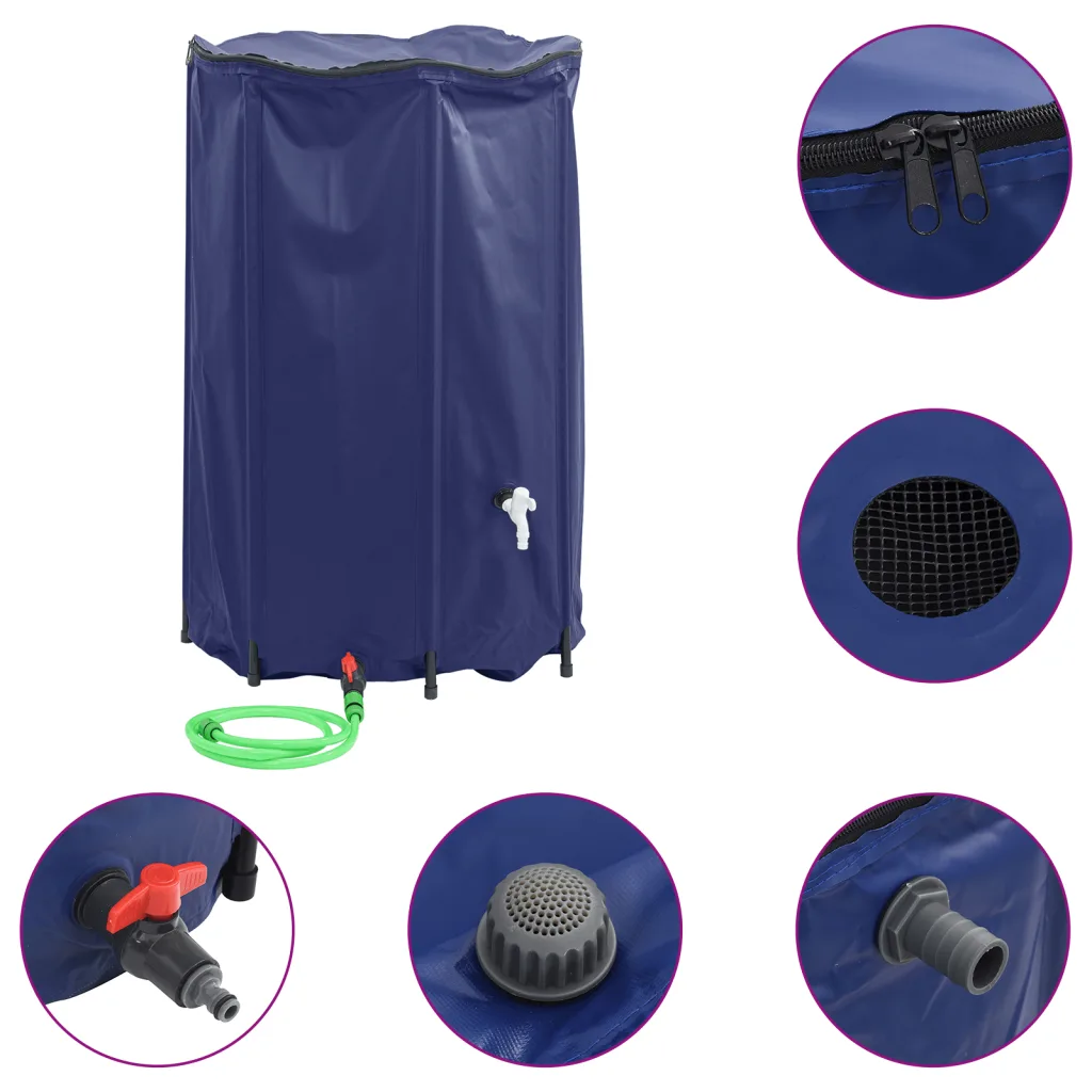 Kokkupandav vihmaveetünn kraaniga, 1000 l, sinine PVC, 100 x 120 cm
