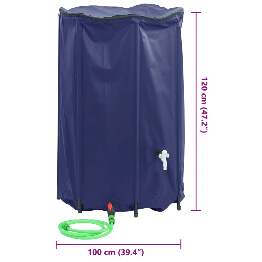 Kokkupandav vihmaveetünn kraaniga, 1000 l, sinine PVC, 100 x 120 cm